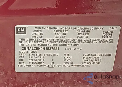 2017 Chevrolet Equinox Lt from USA, damaged, VIN 2GNALCEK0H1527681